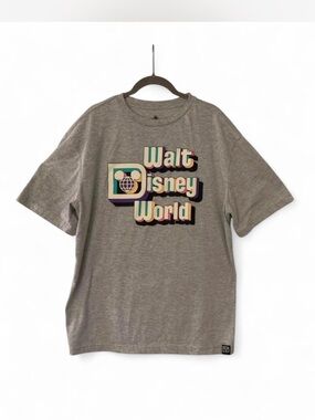 Disney Gray Tee with Multicolor Retro Walt Disney World Logo